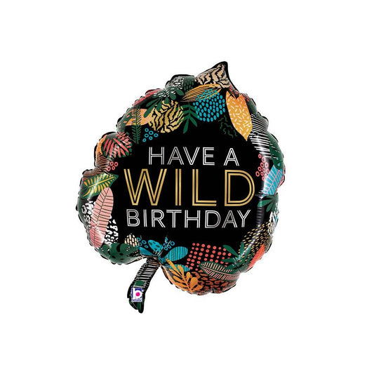 30in WILD BIRTHDAY TROPICAL LEAF FOIL BALLOON