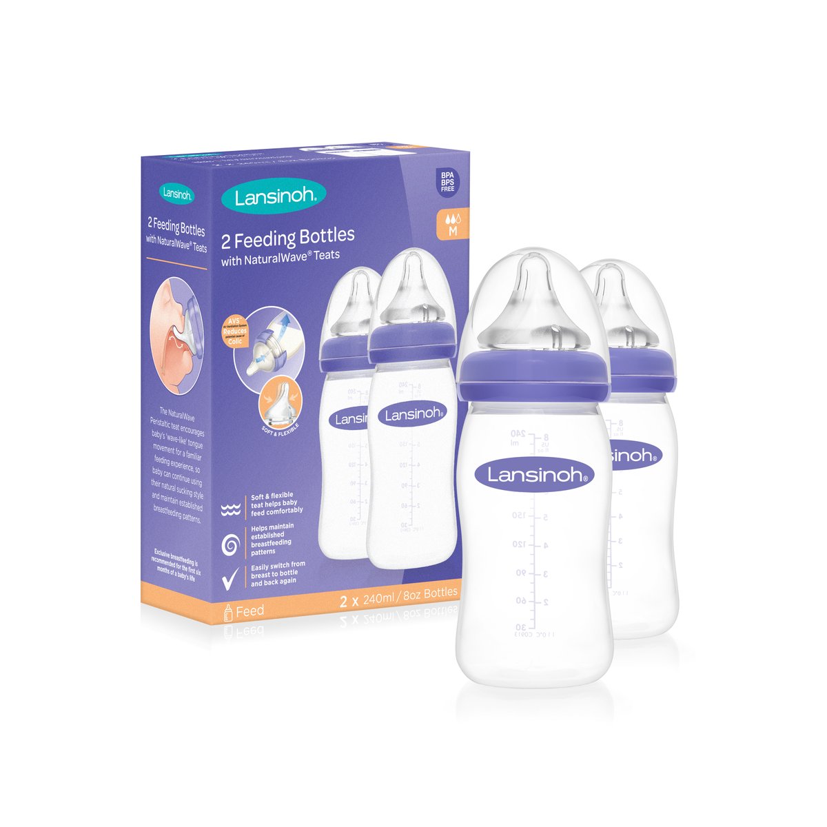 Lansinoh 240ml Feeding Bottle Twin Pack